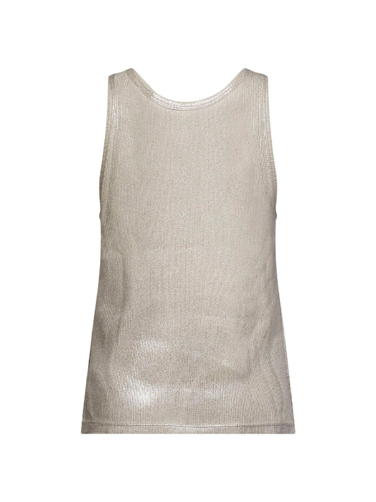 Beige ribbed cotton Silver print tank top