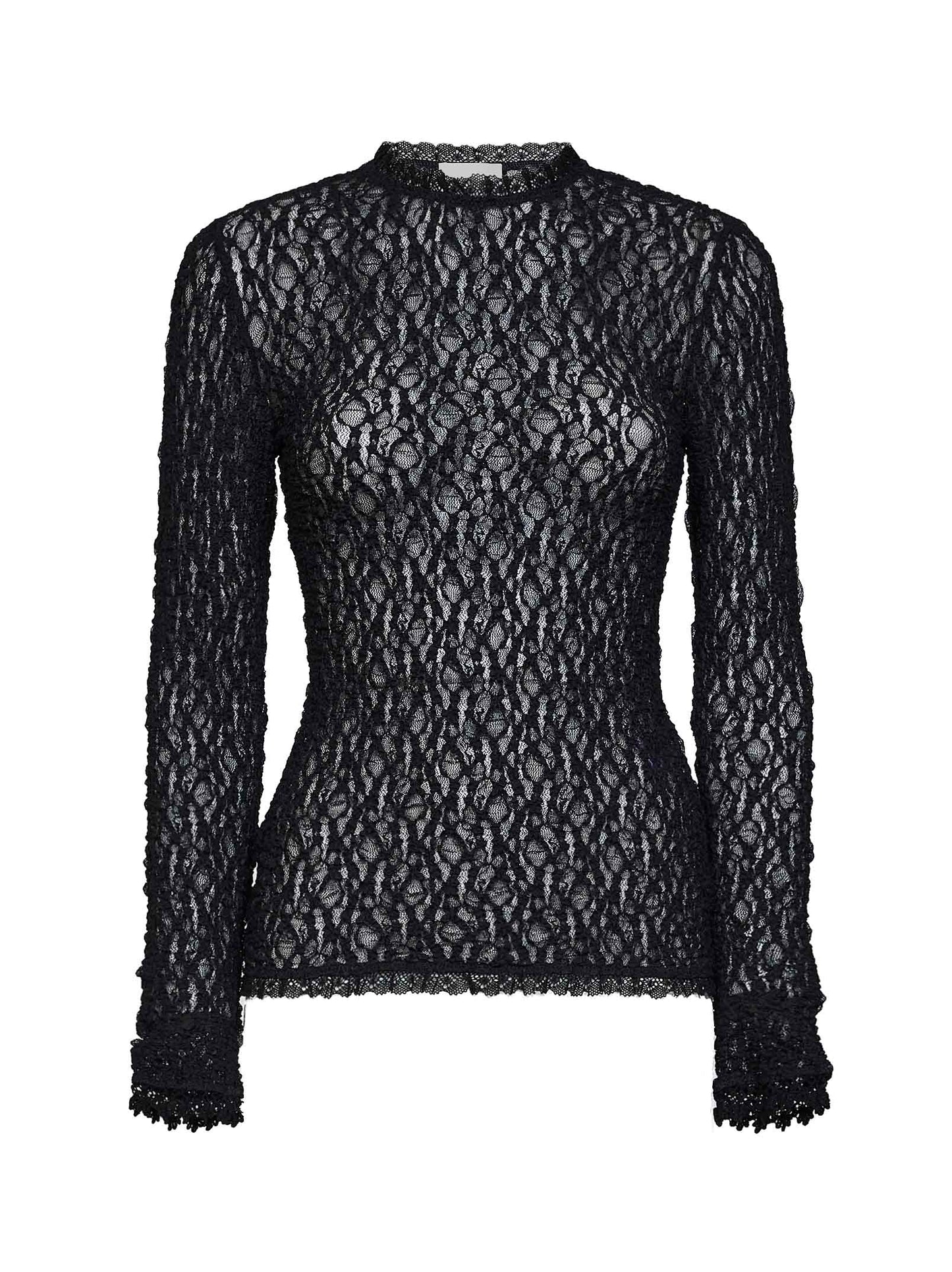 Top a maniche lunghe Brany in pizzo stretch nero