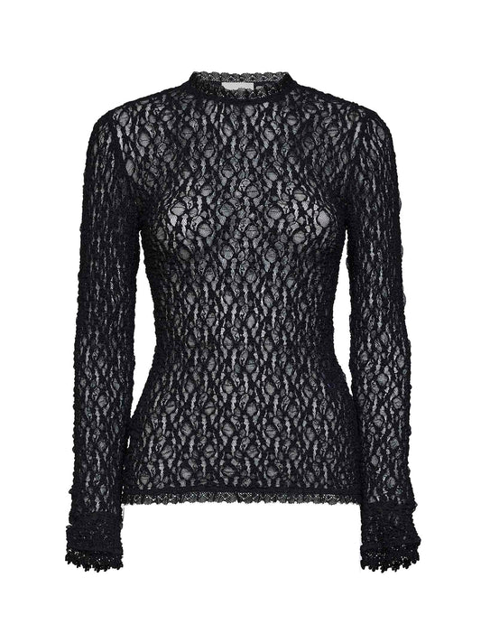Black stretch lace Brany long-sleeved top