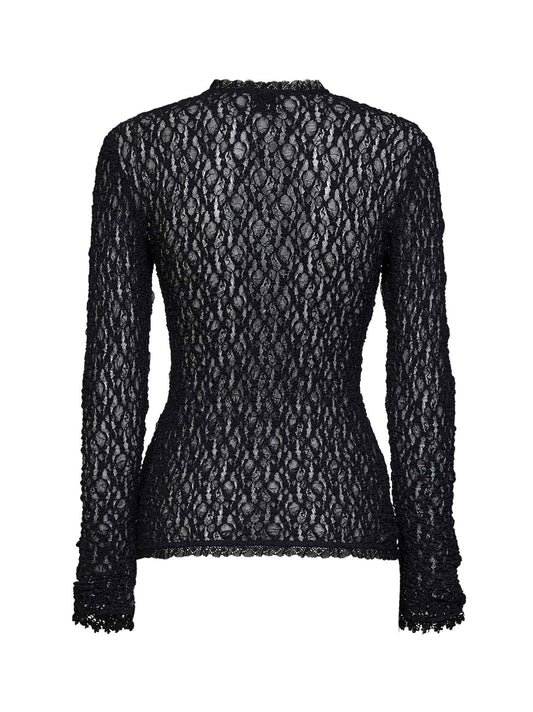 Black stretch lace Brany long-sleeved top