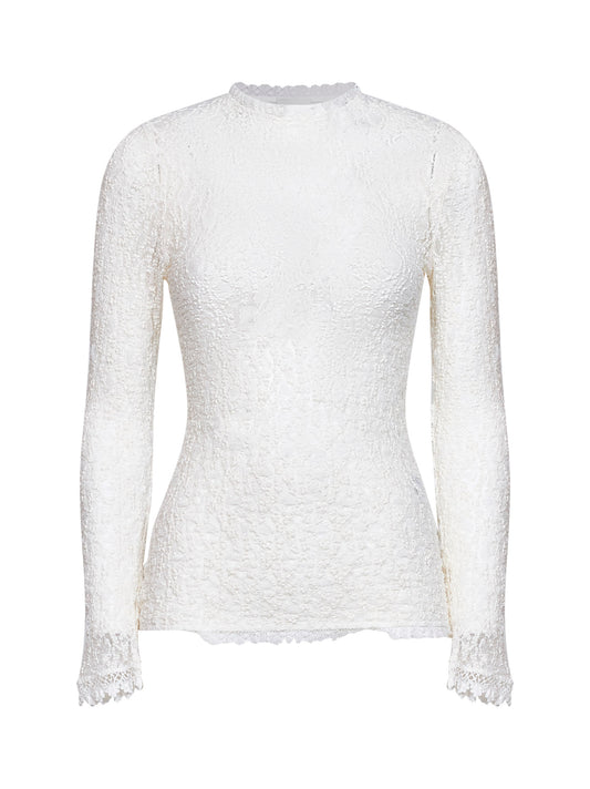 White stretch lace Brany long-sleeved top