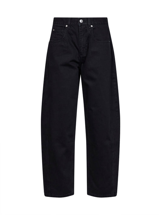Black faded cotton denim Oriane barrel jeans