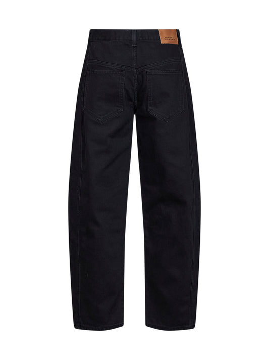 Black faded cotton denim Oriane barrel jeans