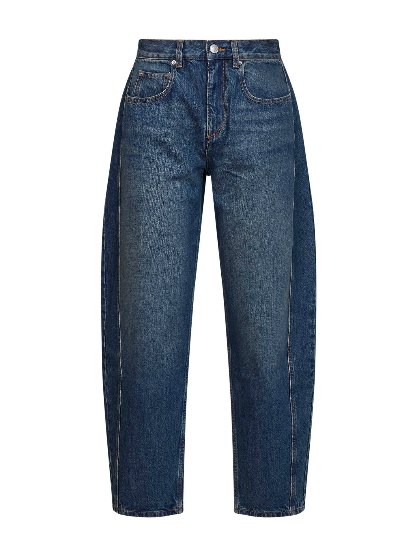 Jeans barrel Oriane in denim di cotone delavé blu