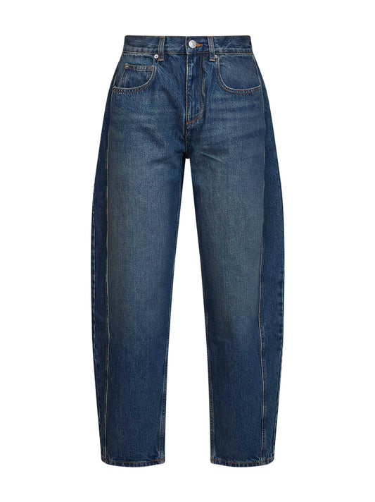 Blue faded cotton denim Oriane barrel jeans