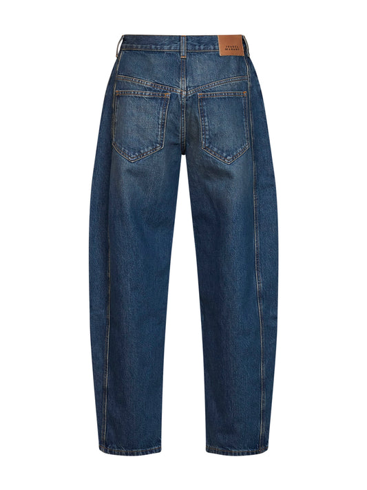 Blue faded cotton denim Oriane barrel jeans