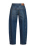 Jeans barrel Oriane in denim di cotone delavé blu