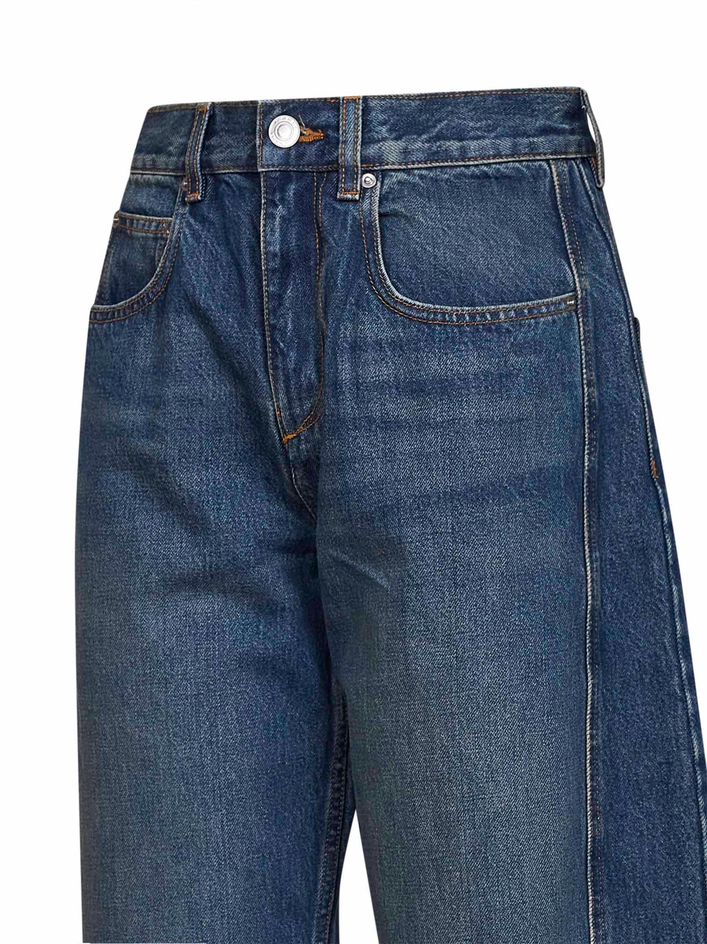 Jeans barrel Oriane in denim di cotone delavé blu