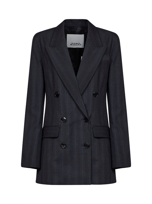 Dark anthracite check stretch wool Jevima double-breasted blazer