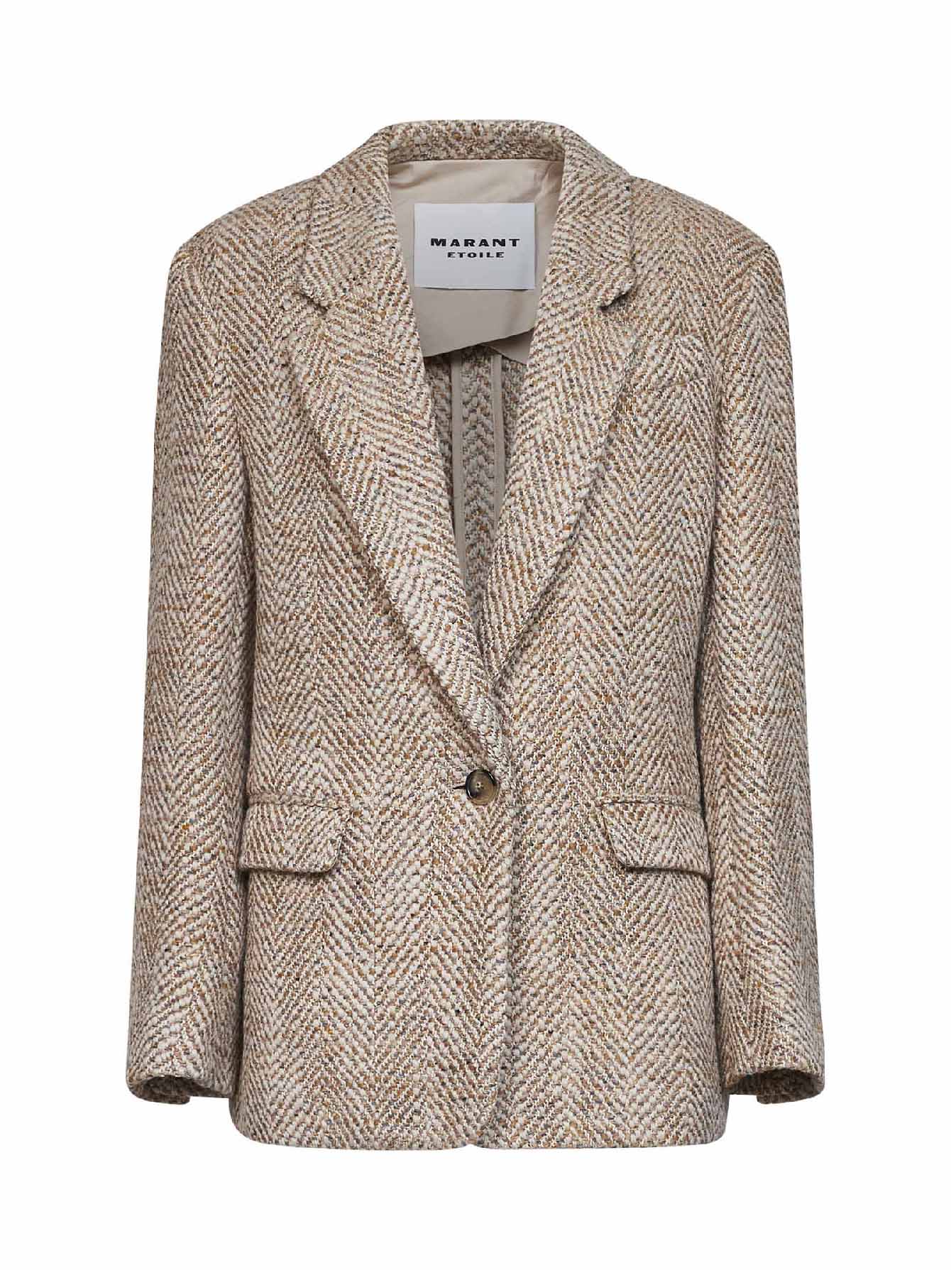 Giacca monopetto Parly in misto lana spigata beige