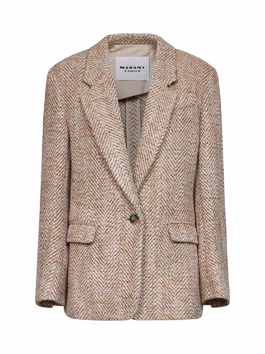 Beige herringbone wool blend Parly single-breasted blazer