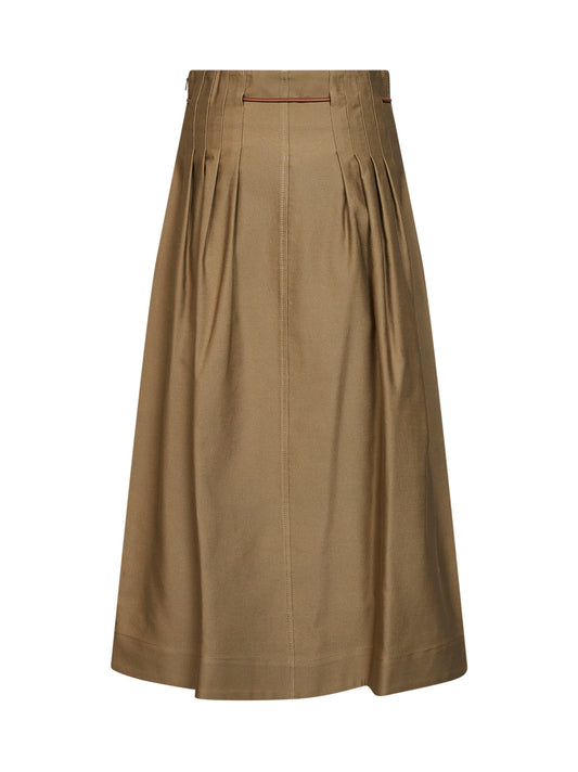 Gonna midi a pieghe MXMTEMPIO in ottoman verde kaki