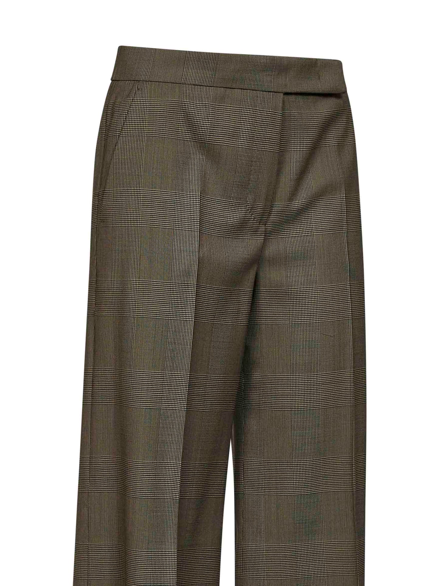 Pantaloni MXMNETTO in lana Principe di Galles verde kaki