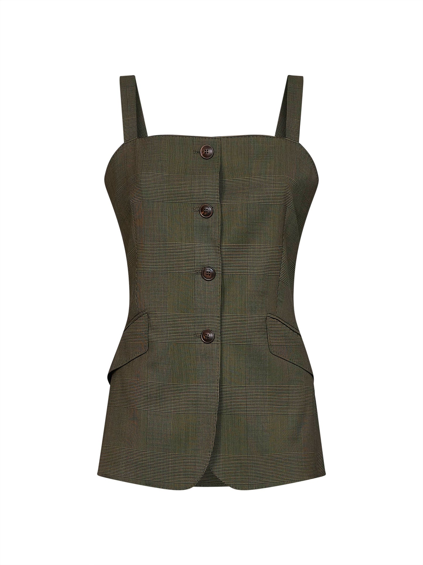 Gilet MXMBACCA in lana Principe di Galles verde kaki