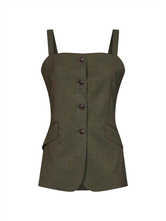 Gilet MXMBACCA in lana Principe di Galles verde kaki