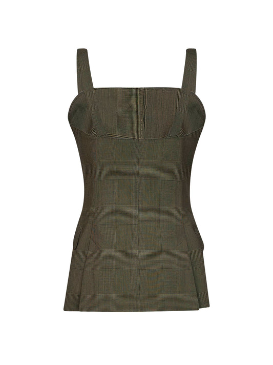 Gilet MXMBACCA in lana Principe di Galles verde kaki