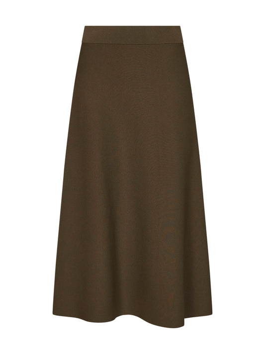 Khaki green viscose crepe MXMFUGGITO flared midi skirt
