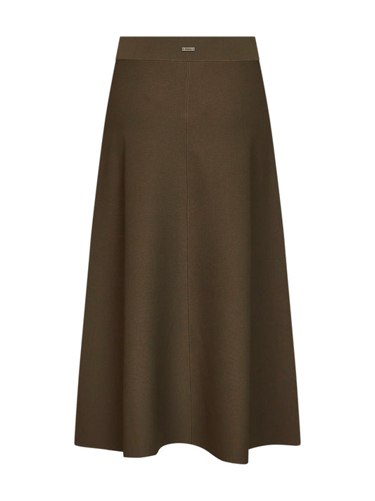 Khaki green viscose crepe MXMFUGGITO flared midi skirt
