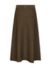Khaki green viscose crepe MXMFUGGITO flared midi skirt