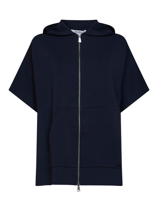 Navy blue viscose crepe MXMELOGIO hooded cardigan