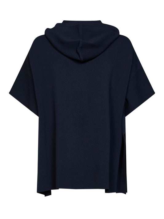 Navy blue viscose crepe MXMELOGIO hooded cardigan