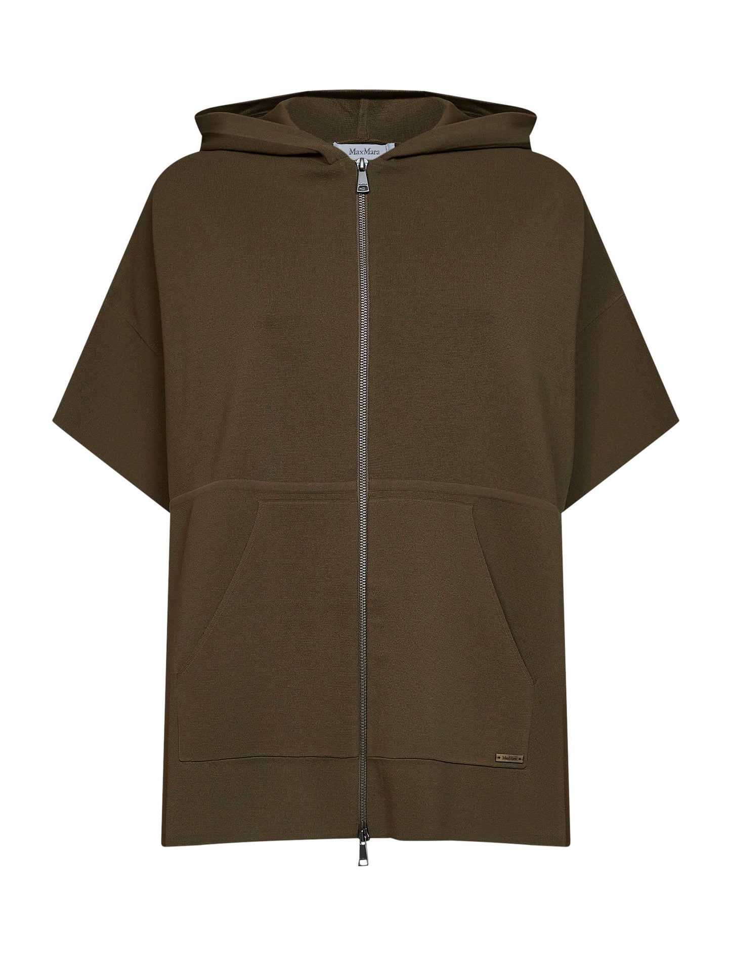 Cardigan con cappuccio MXMELOGIO in viscosa crêpe verde kaki
