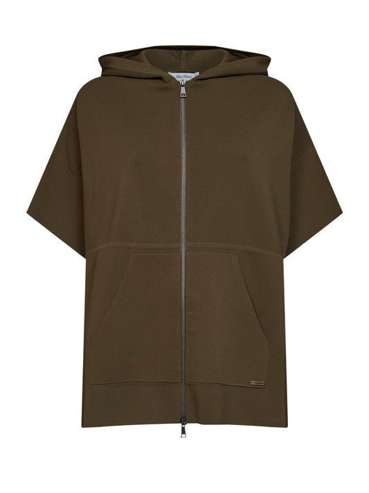 Khaki green viscose crepe MXMELOGIO hooded cardigan