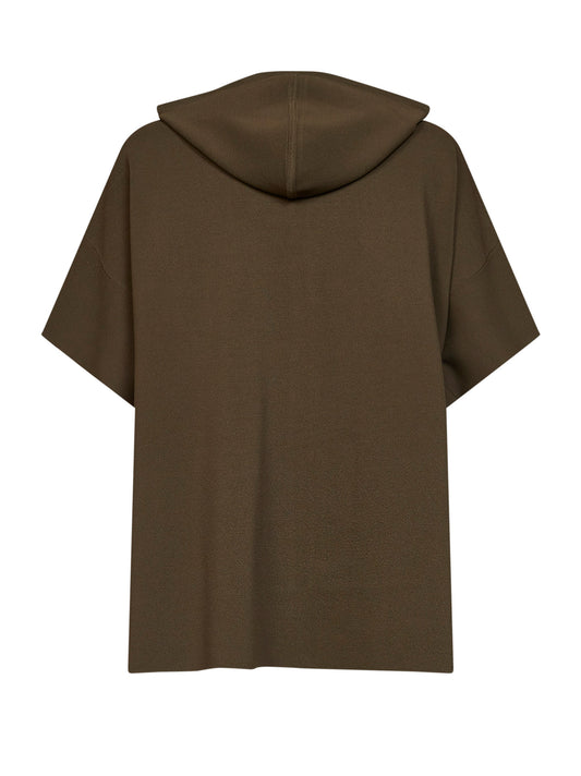 Khaki green viscose crepe MXMELOGIO hooded cardigan