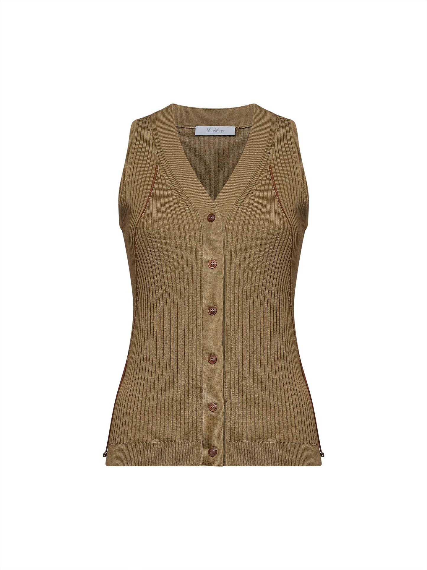 Gilet MXMFIORIRE in maglia a coste verde kaki
