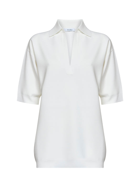 White viscose crepe MXMALPINO long polo shirt