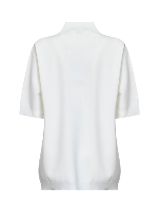 White viscose crepe MXMALPINO long polo shirt