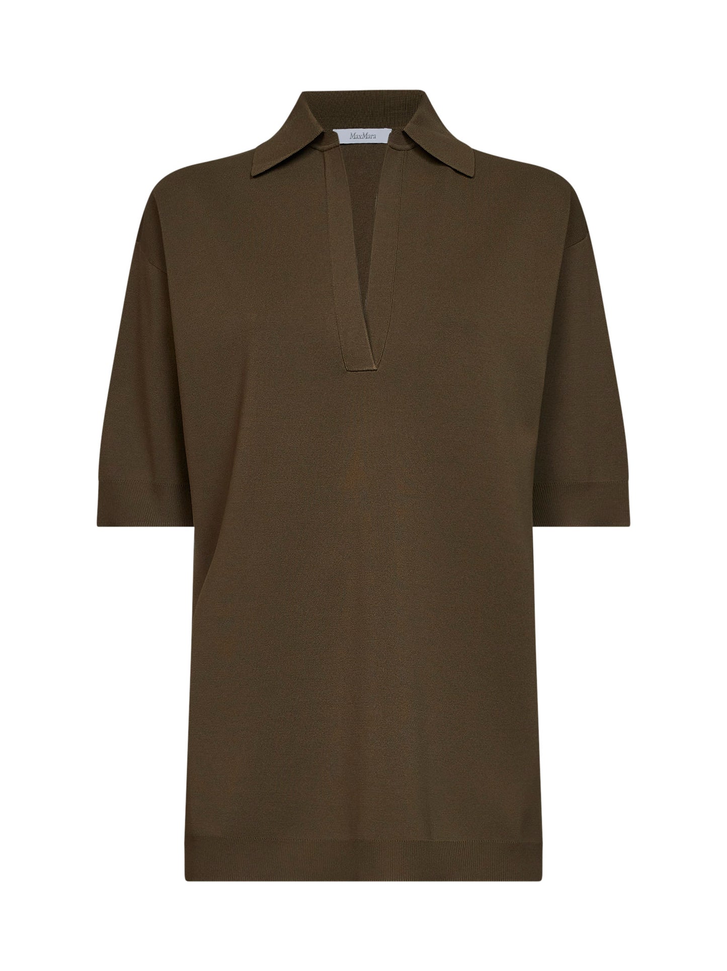 Khaki green viscose crepe MXMALPINO long polo shirt <BR/>