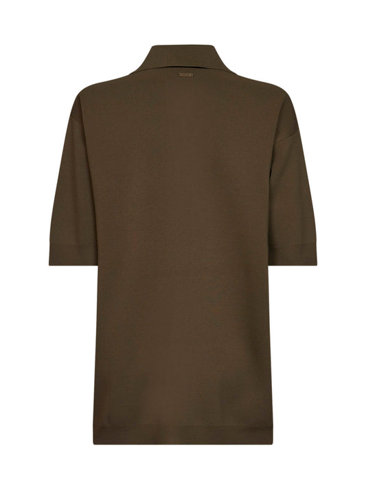 Khaki green viscose crepe MXMALPINO long polo shirt <BR/>