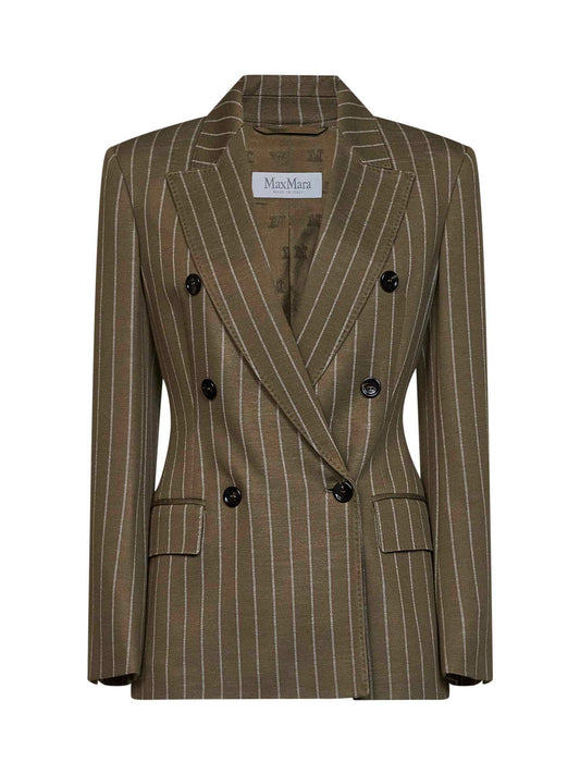 Blazer doppiopetto MXMBALTA in jersey gessato verde kaki