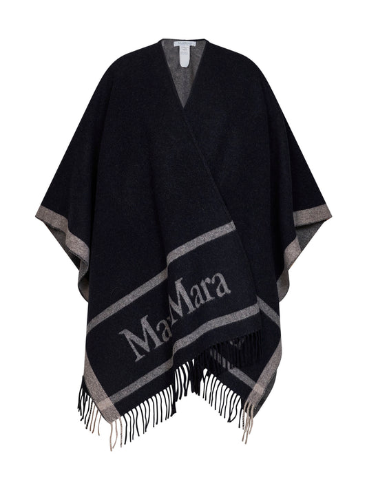 Poncho HILDE in lana jacquard blu