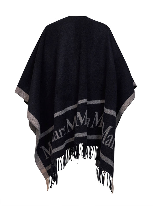 Poncho HILDE in lana jacquard blu