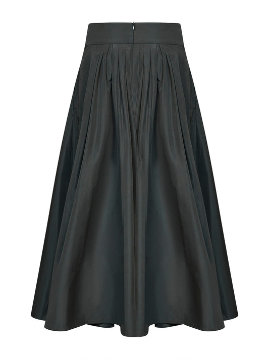 Dark green taffeta SMMROMINA long pleated skirt