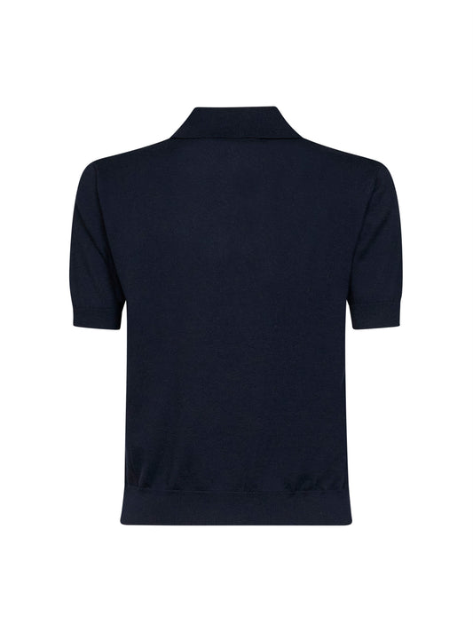 Blue knit SMMPOMPOSA polo shirt<BR/>