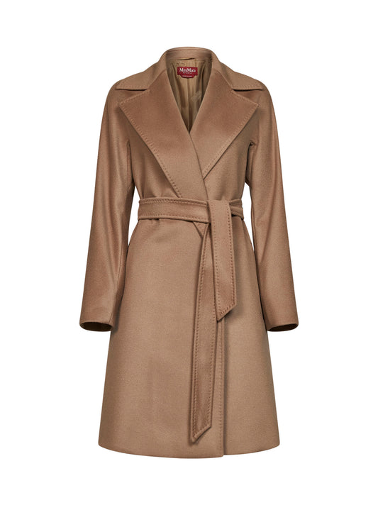 Camel MSTDRAVENNA belted wrap coat
