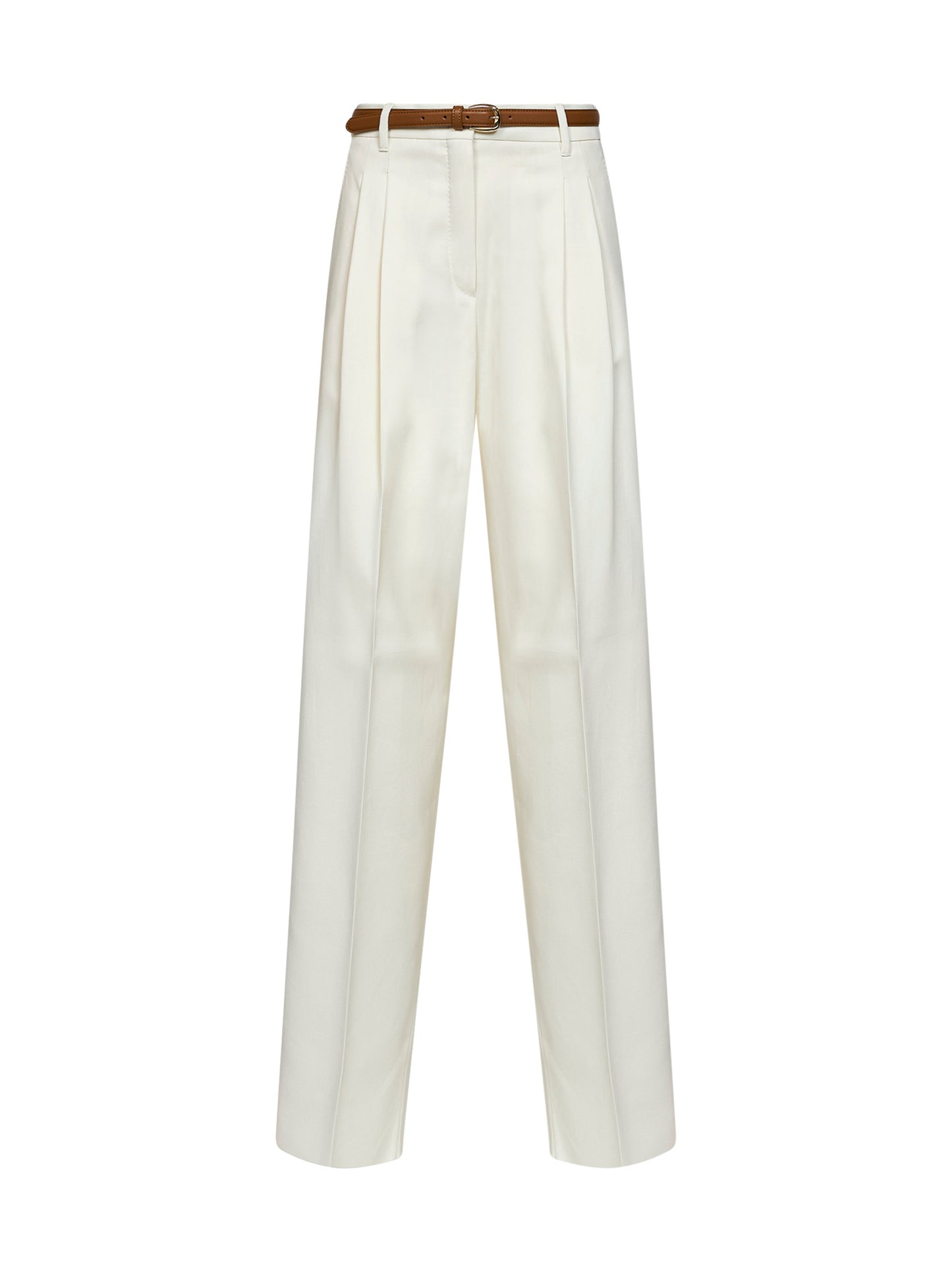 Ivory white MSTADUNCO fluid belted trousers