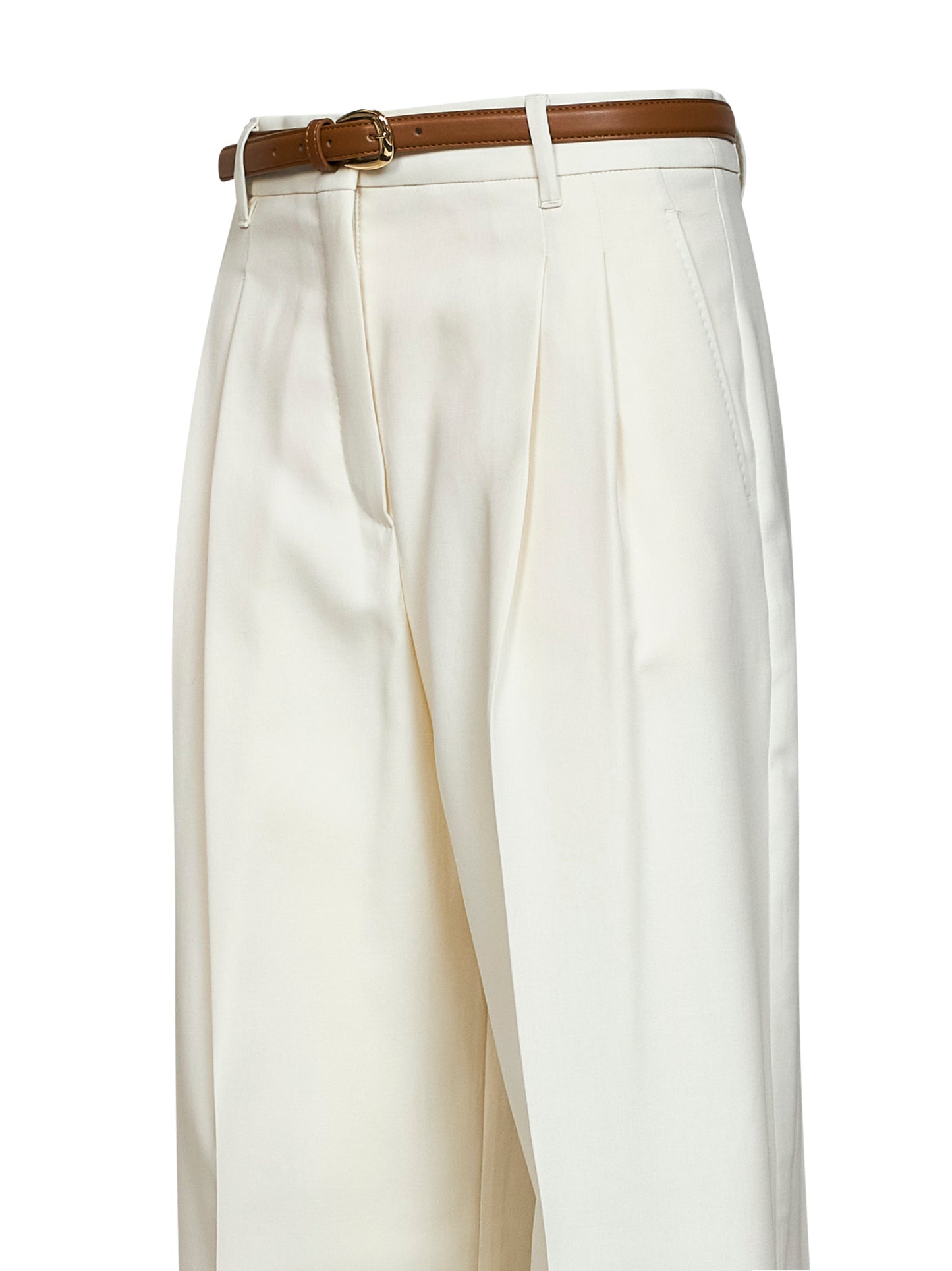 Ivory white MSTADUNCO fluid belted trousers
