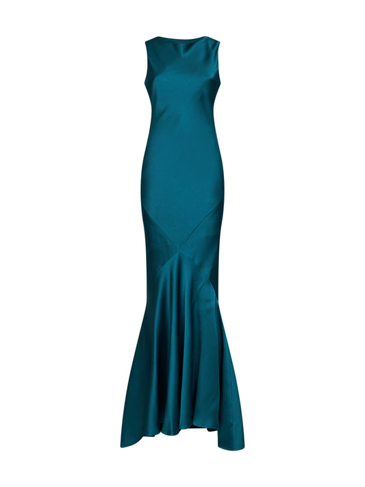 Oil green envers satin MSERUM long dress<BR/>