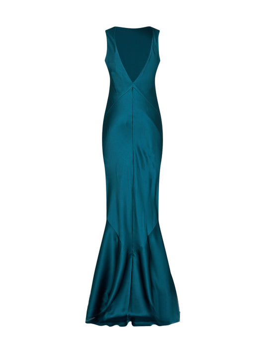 Oil green envers satin MSERUM long dress<BR/>
