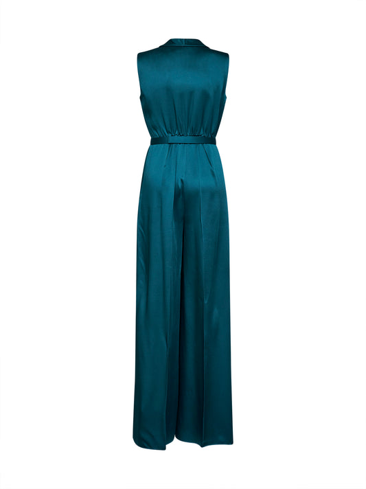 Oil green MSEORARIO belted tuxedo jumpsuit