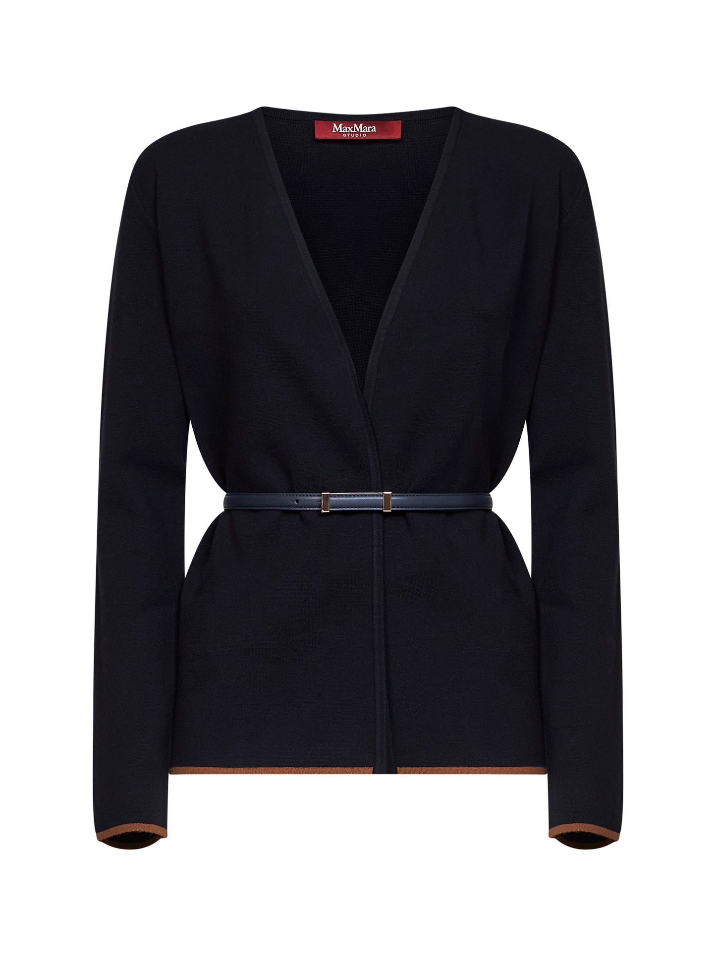 Navy blue compact knit MSTDENTE belted cardigan