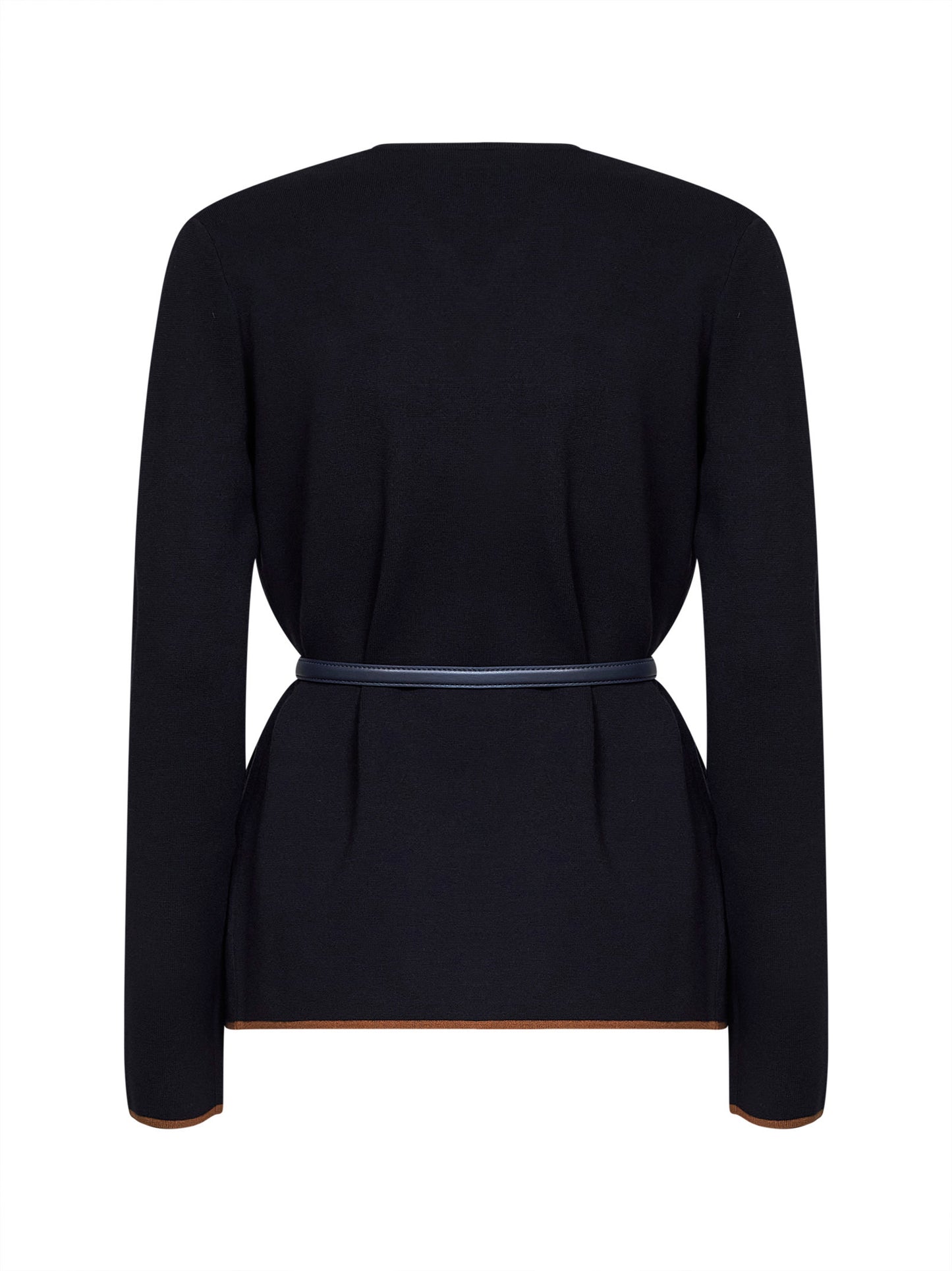 Navy blue compact knit MSTDENTE belted cardigan