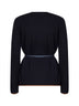 Navy blue compact knit MSTDENTE belted cardigan