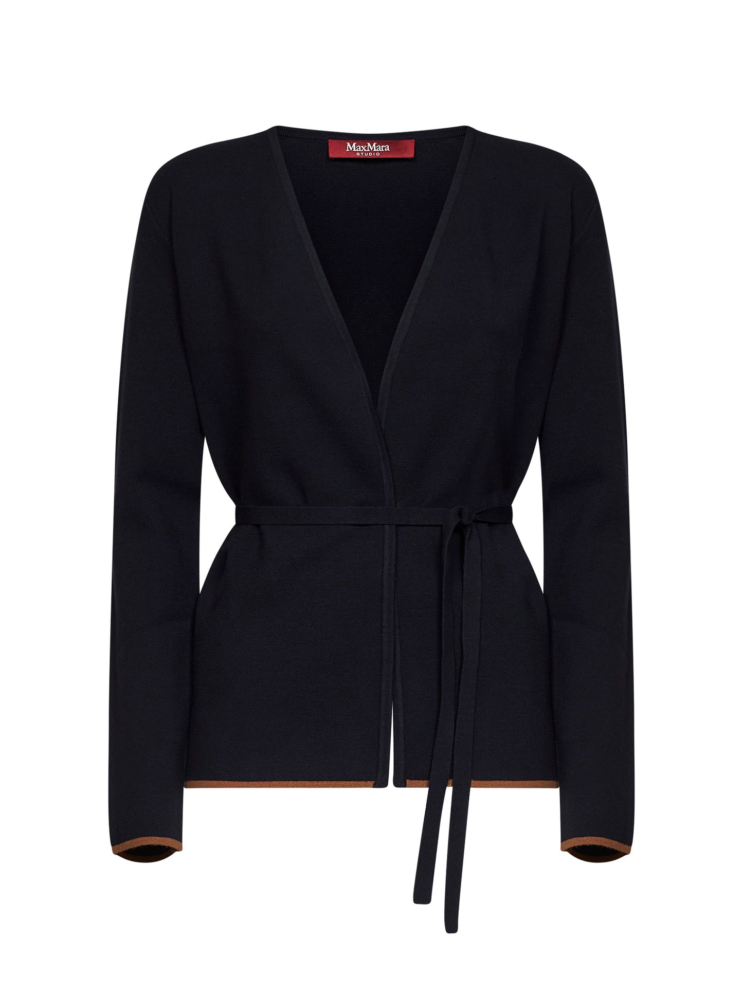 Navy blue compact knit MSTDENTE belted cardigan