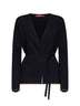 Navy blue compact knit MSTDENTE belted cardigan