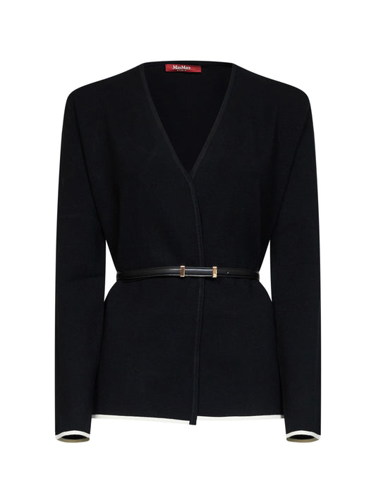 Black compact knit MSTDENTE belted cardigan